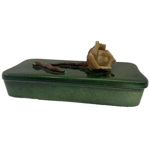 Walter Wilson California Trinket Box Green Rose Ceramic Vintage Mid Century 8in